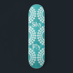 Skateboard Fly Sky Typography Moderno Blue Mandala<br><div class="desc">Fly Sky moderna tipografía azul mandala skateboard. Patinaje moderno y fresco con un patrón azul cielo y mandalas blancas. Su diseño luminoso está inspirado en los hermosos colores del cielo.</div>