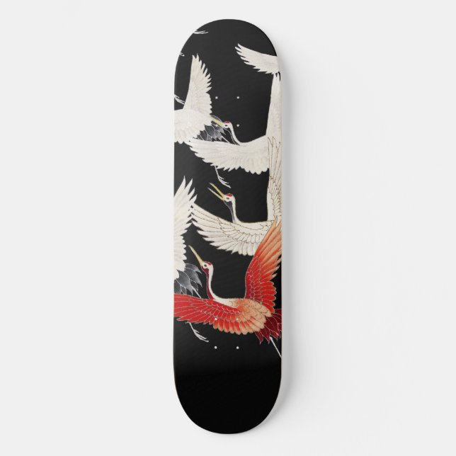 Skateboard Flying Cranes Japanese Bird Kimono Art (Anverso)