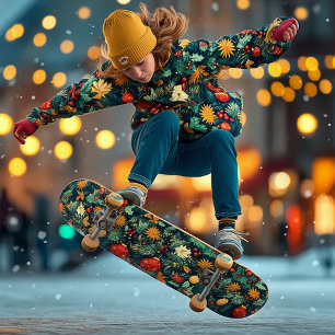 Skateboard Follaje Navideño Festivo con Adornos