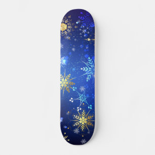 Skateboard Fondo azul XMAS con copos de nieve dorados