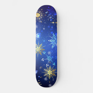 Skateboard Fondo azul XMAS con copos de nieve dorados
