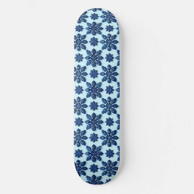 Skateboard Fondo con patrón de copo de nieve azul (Anverso)