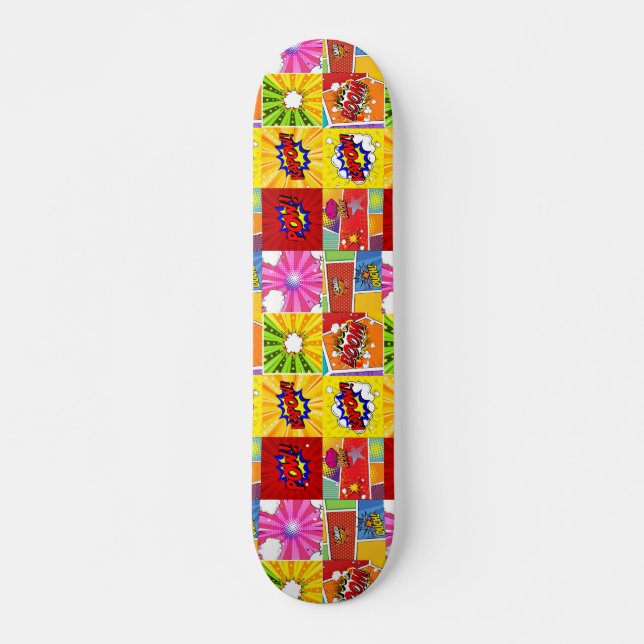 Skateboard Fondo de arte pop cómico de superhéroes (Anverso )