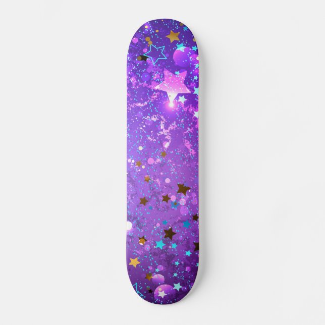 Skateboard Fondo de Relieve metalizado púrpura con estrellas (Anverso)