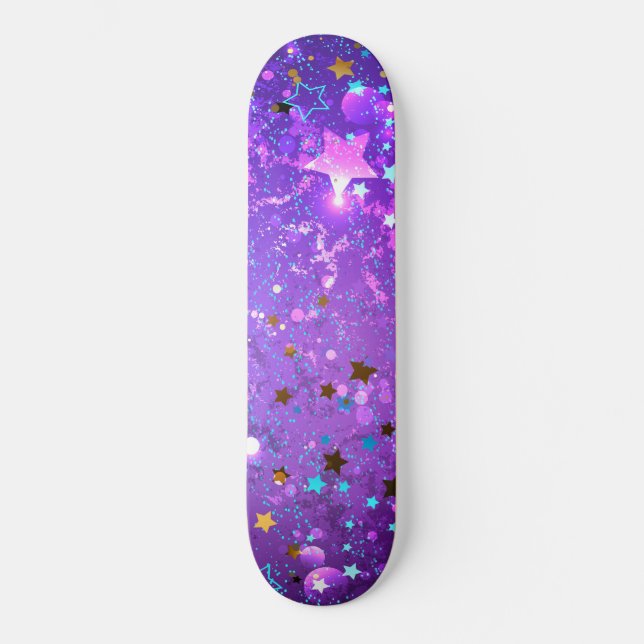 Skateboard Fondo de Relieve metalizado púrpura con estrellas (Anverso)