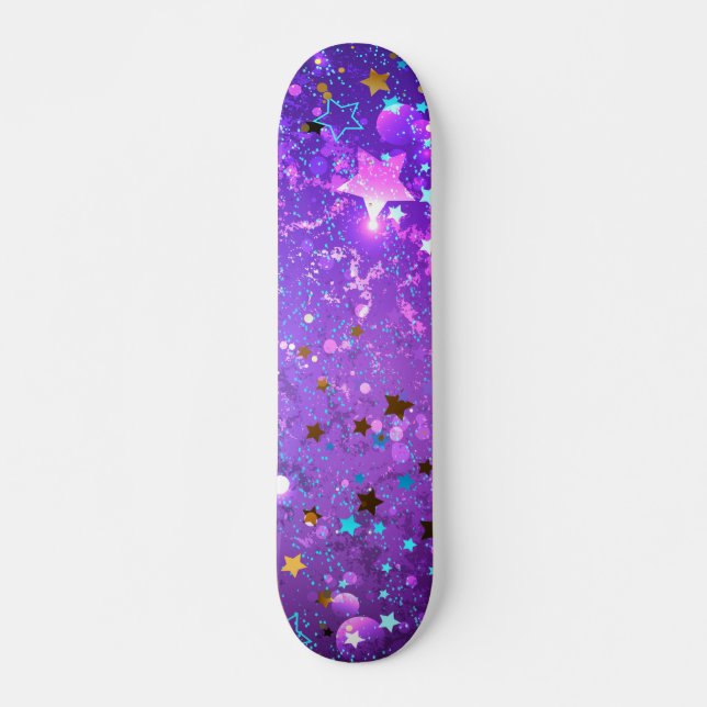 Skateboard Fondo de Relieve metalizado púrpura con estrellas (Anverso )