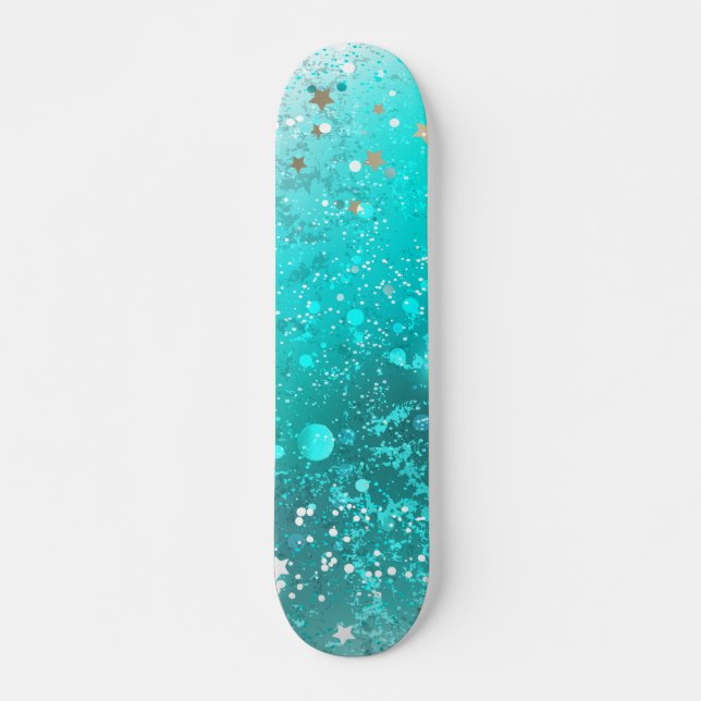 Skateboard Fondo de Relieve metalizado turquesa de mimbre (Anverso )