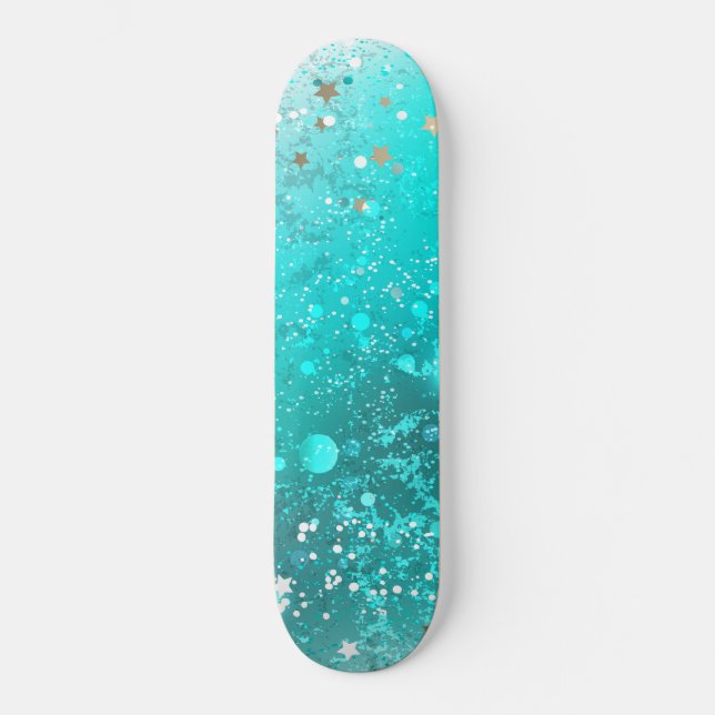 Skateboard Fondo de Relieve metalizado turquesa de mimbre (Anverso)