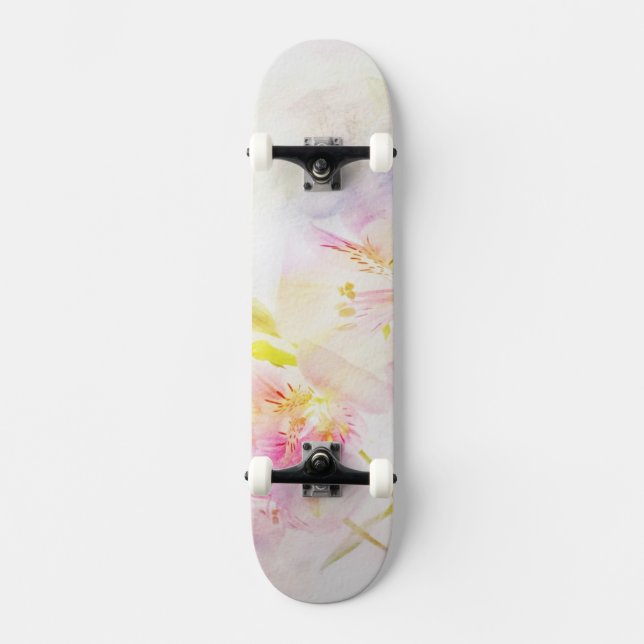 Skateboard fondo floral con las flores de la acuarela (Anverso)
