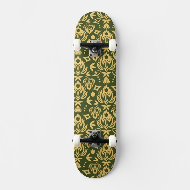 Skateboard Fondo floral de madera del modelo del damasco (Anverso)