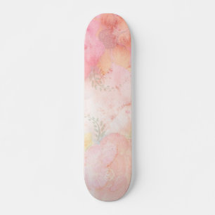 Skateboard Fondo floral rosa de color de agua