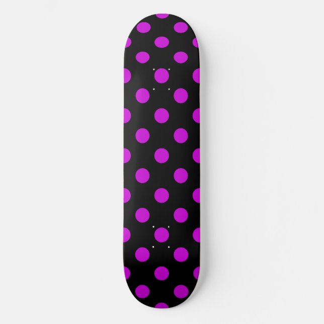 Skateboard Fondo negro con lunares morados (Anverso)