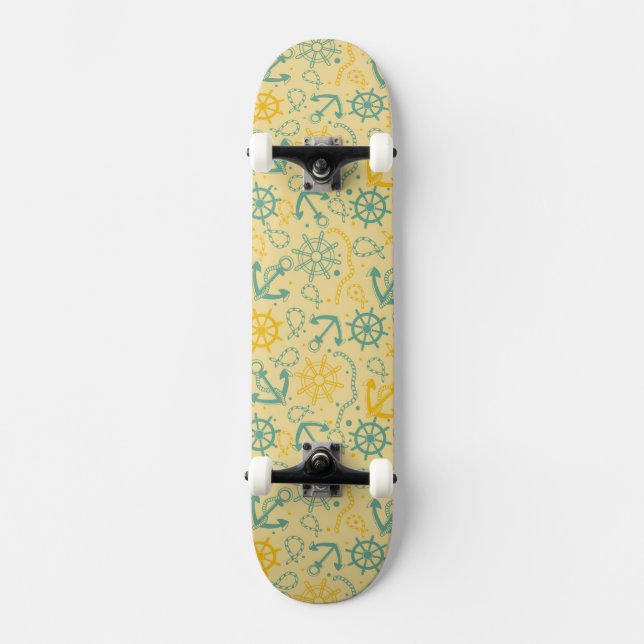 Skateboard Fondo retro con el ancla, cuerdas (Anverso)