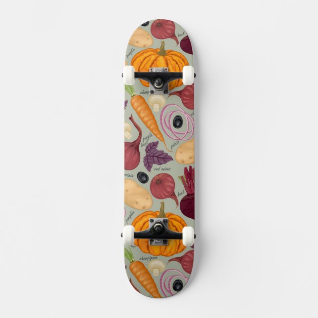 Skateboard Fondo retro de verduras frescas (Anverso)