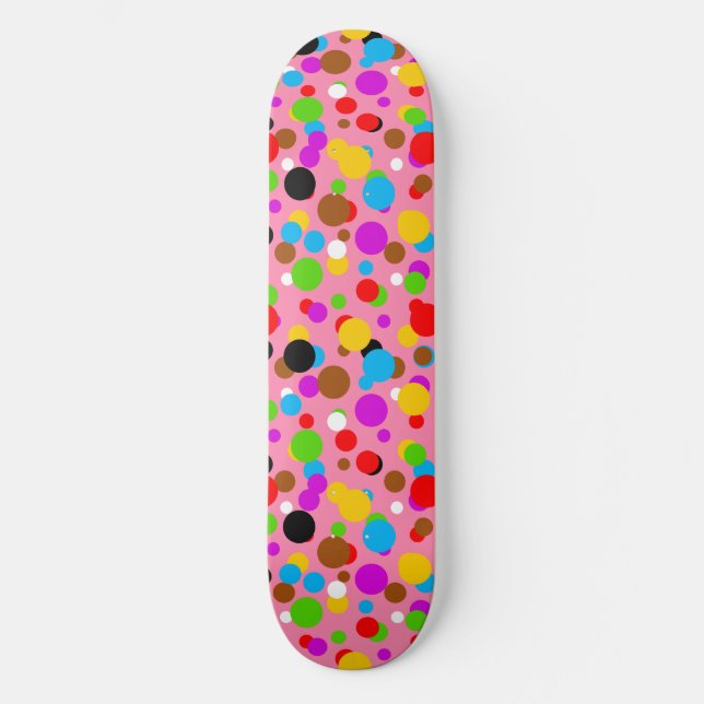 Skateboard Fondo rosa lunares coloridos (Anverso)