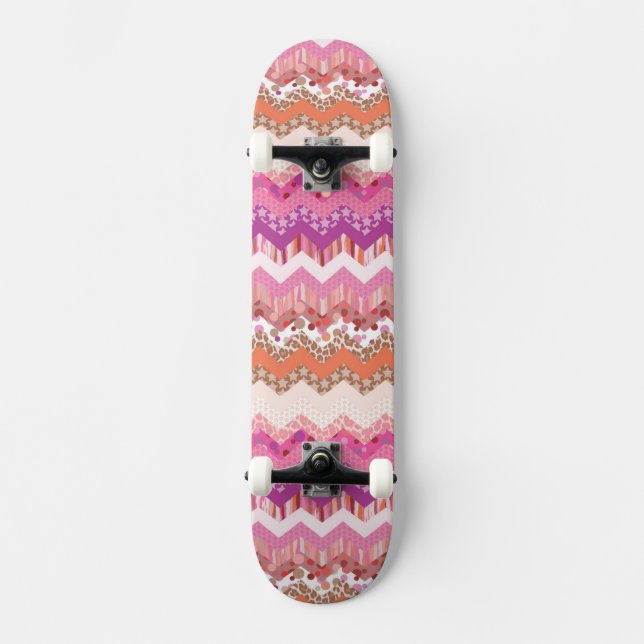 Skateboard Fondo rosado del zigzag (Anverso)