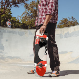 Skateboard Formas curvadas en rojo, gris y negro