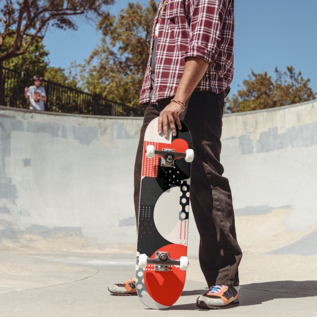 Skateboard Formas curvadas en rojo, gris y negro (Exterior 2)