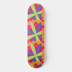 Skateboard Formas Florales Naranja Vibrante