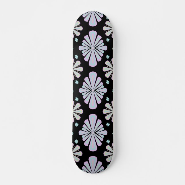 Skateboard Formas florales pastel sobre fondo negro (Anverso )
