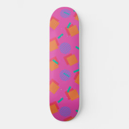 Skateboard Formas geométricas de diseño Memphis de color rosa