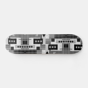Skateboard Formas geométricas retro negro, gris y blanco