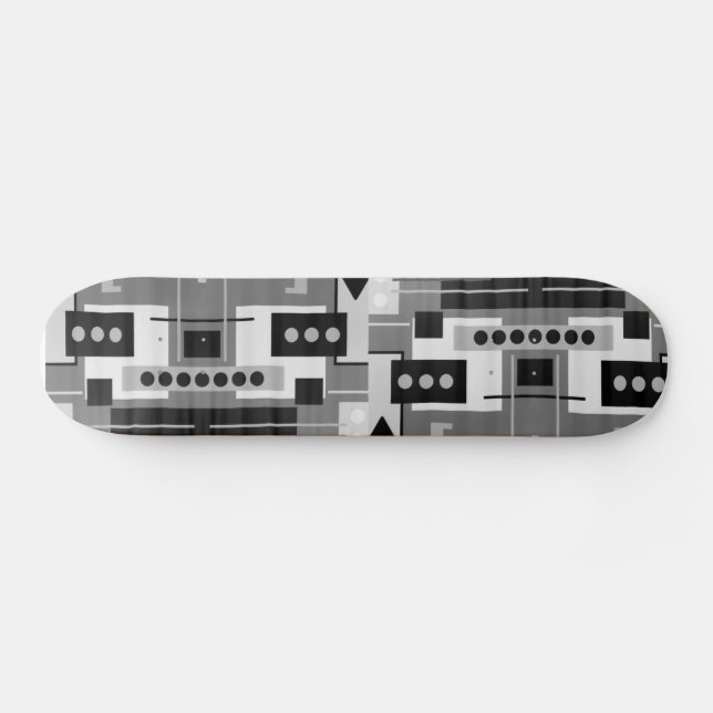 Skateboard Formas geométricas retro negro, gris y blanco (Horz)