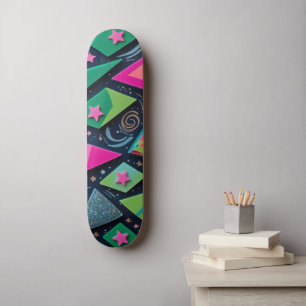 Skateboard Formas geométricas vibrantes con Purpurina y estre
