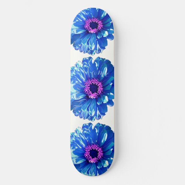Skateboard Foto floral azul margarita (Anverso)