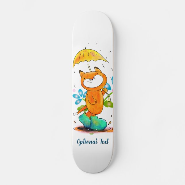 Skateboard Fox de primavera inspiradora con paraguas (Anverso)