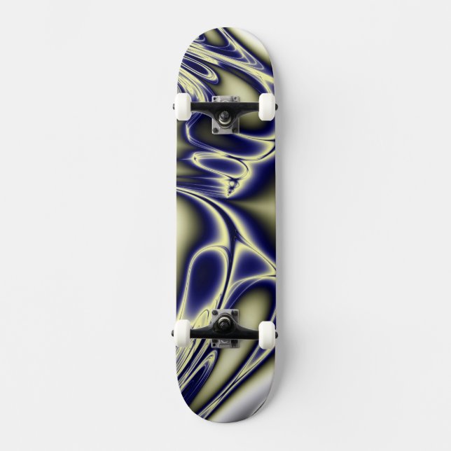 Skateboard Fractal azul en flor (Anverso)