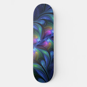 Skateboard Fractal verde rosa azul luminoso colorido abstract