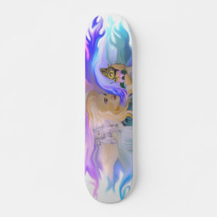 Skateboard Frau mit Pferd und Schmetterling auf Lotusblüte