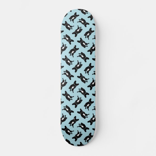 Skateboard Frenchie brindle lindo en arte digital negro y (Anverso)
