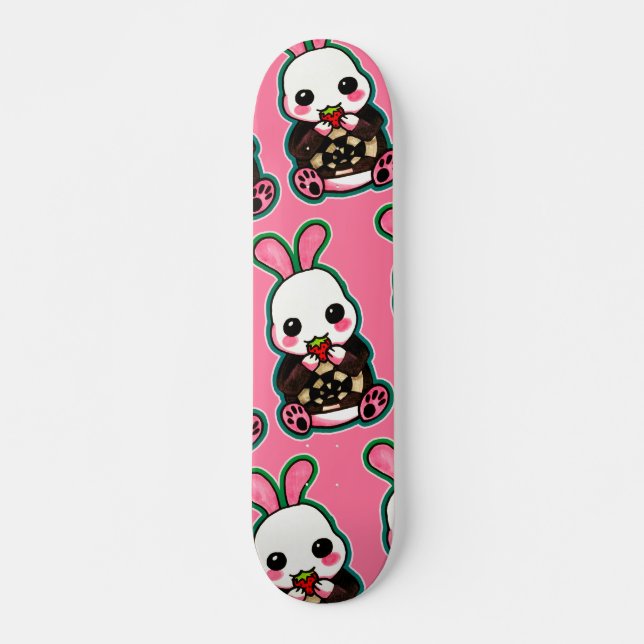 Skateboard Fresa de conejo de pascua rosa y blanca (Anverso )