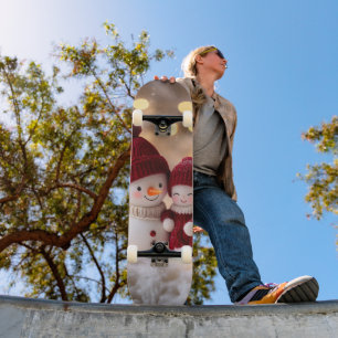 Skateboard Frosty Snowman Siblings Winter Joy