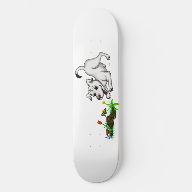Skateboard Frühlingserwachen, Welpe mit Schmetterling (Anverso)
