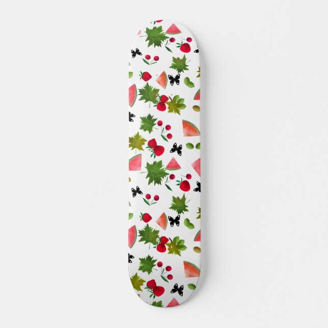 Skateboard Frutas frescas sin foco Berries Acuarela (Anverso )