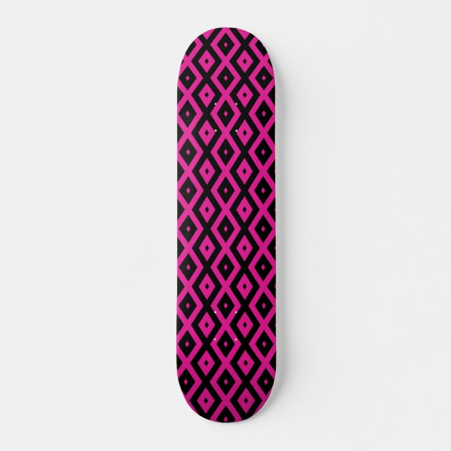 Skateboard Fuchsia y patrón de diamante negro (Anverso )