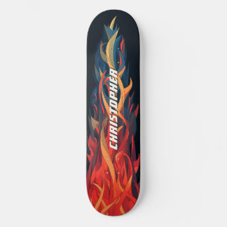 Skateboard Fuego abstracto genial llama naranja azul