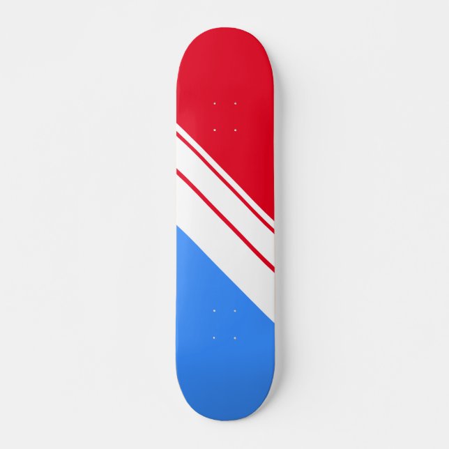 Skateboard Fun Sporty Brillante Rojo Azul Blanco Bandas Diago (Anverso )