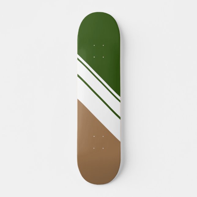 Skateboard Fun Sporty Dark Green Brown Rayas de Carreras Blan (Anverso )
