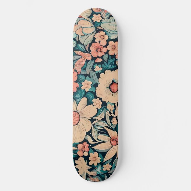Skateboard Funda de almohada de flores bohemias (Anverso)