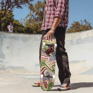 Skateboard Funky Blue Dark Red Wave Art Pattern