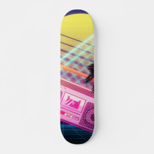 Skateboard Funky boombox rosa de los 80 con palmeras