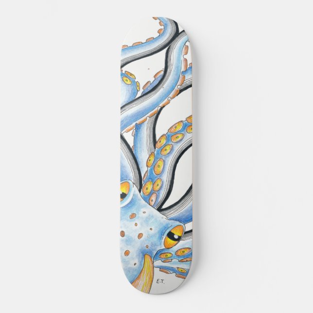 Skateboard Funky Octopus Ink Blue Naranja (Anverso)