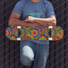 Skateboard Funky Retro Colorido Patrón de Mandala