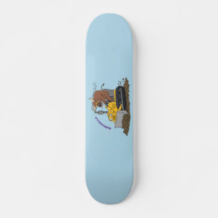 Skateboard Funny bull driving bulldozer cartoon