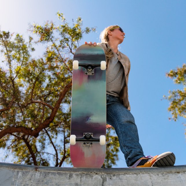 Skateboard Fusión abstracta oscura y colorida (Exterior 1)