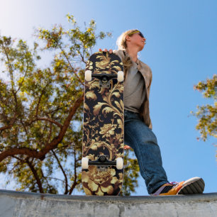 Skateboard Fusión elegante: flamencos negros y dorados